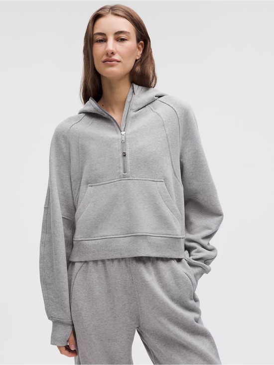 lululemon athletica Tops - Lululemon Scuba Oversized Half-Zip Cropped Hoodie Heathered Light Grey M/L